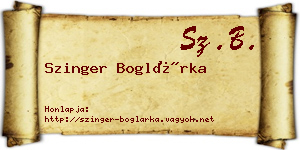 Szinger Boglárka névjegykártya